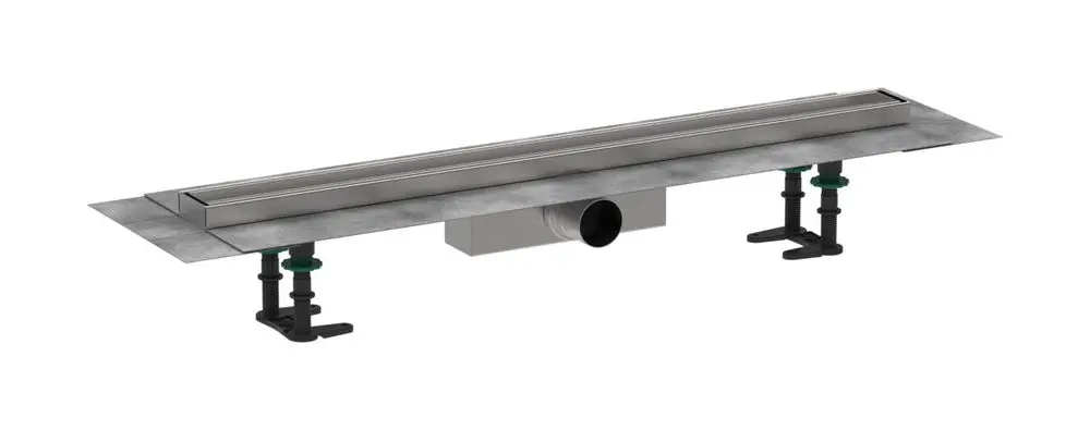 Duschrinne aus Edelstahl mit befliesbarem Abdeckrahmen und integrierter Ablauftechnik. Geeignet für Standardinstallation. Von der Marke Hansgrohe.